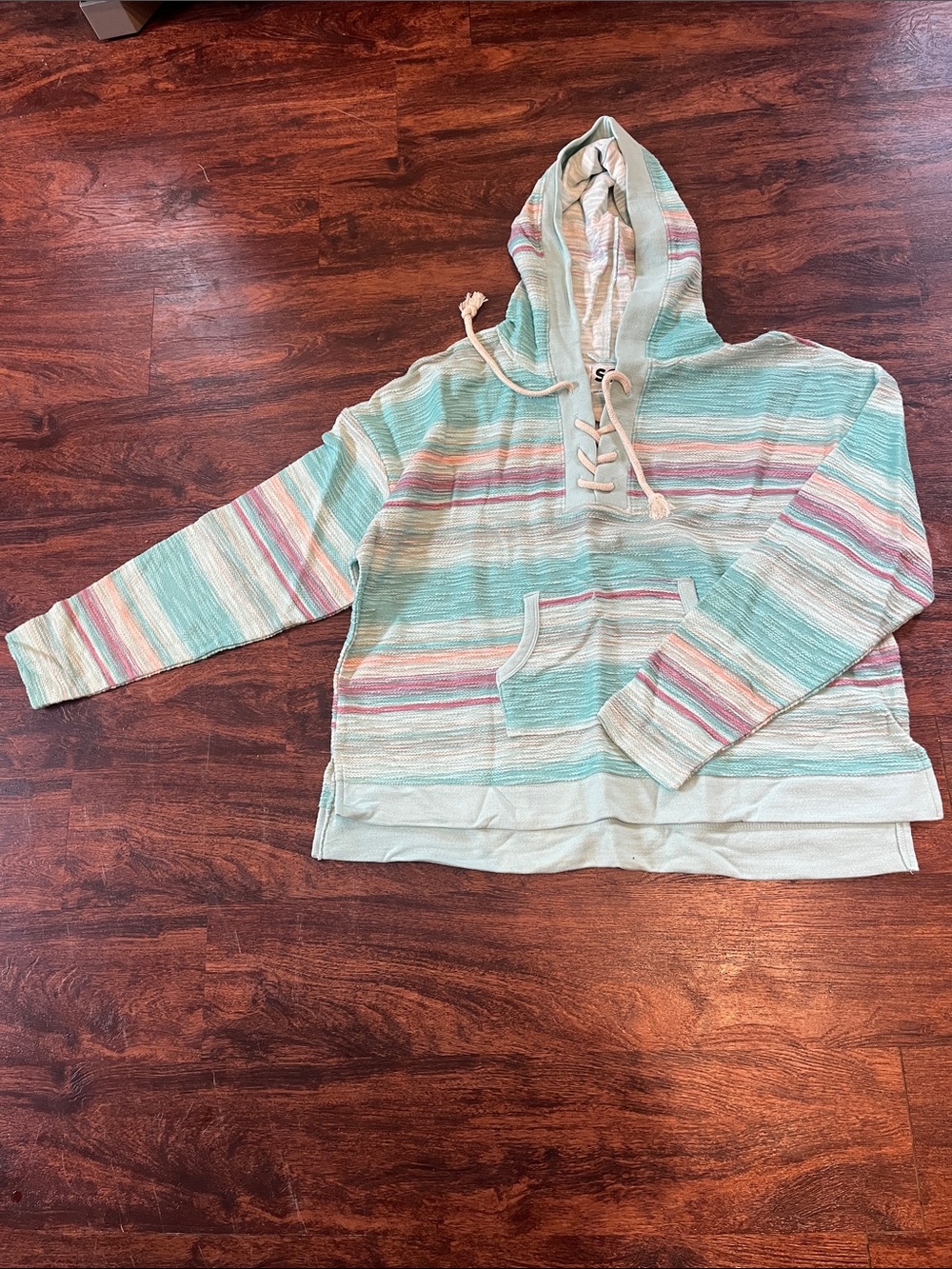 SO Women's Striped Mint, Pink & Cream Hooded Sweater